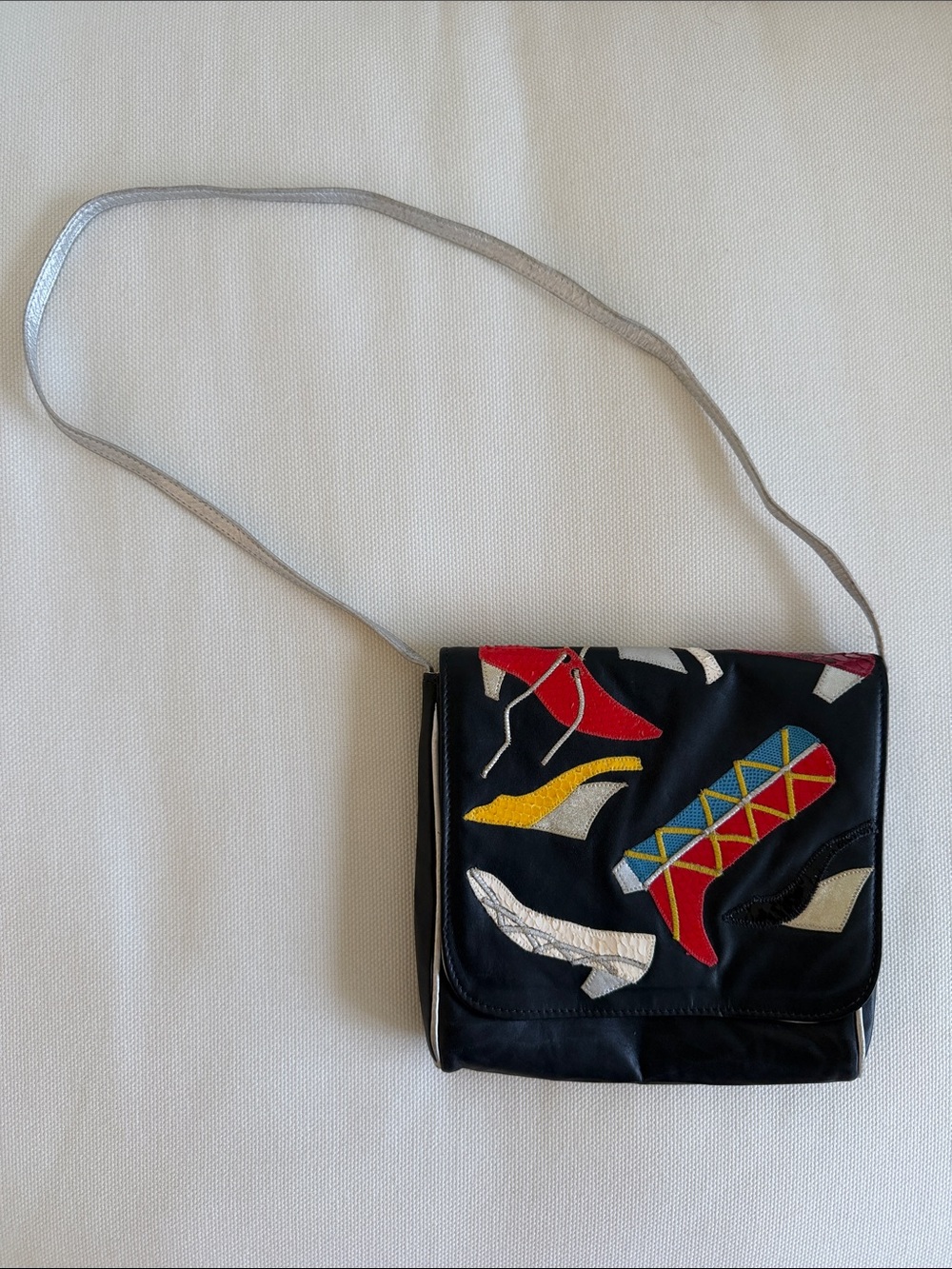 Rare Vintage 80s Carlos Falchi Genuine Snakeskin Shoe Collage Bag